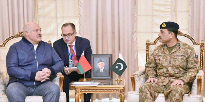 The President of the Republic of Belarus, Aleksandr Lukashenko, meets with General Syed Asim Munir, NI (M), Chief of Army Staff (COAS