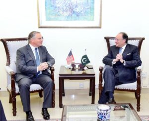 H.E. Donald Blome, Ambassador of the United States of America to Pakistan, pays a farewell call on Federal Minister for Finance and Revenue Senator Muhammad Aurangzeb at the Finance Division.