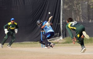 A view of the final cricket match played between the State Bank and Bank Al Habib teams during the Governor's Cup Inter Banks Cricket Tournament 2024 at the sports ground