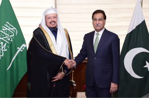 Speaker National Assembly Sardar Ayaz Sadiq receiving Chairman of Shura Council of the Kingdom of Saudi Arabia Dr. Abdullah bin Mohammed bin Ibrahim Al-Sheikh on his arrival at Parliament House