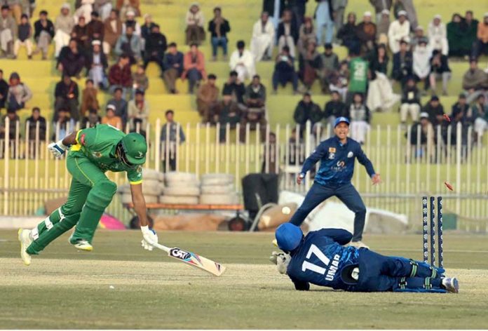 Markhor batter Saad Masood run out in a T20 cricket match between Panthers vs. CMT Markhors teams during Bahria Town Pakistan Champions T20 Cup 2024-25 match at Rawalpindi Cricket Stadium