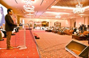 Federal Minister for Education and Professional Training Khalid Maqbool Siddiqui addresses the opening of the 3-day (PSARCHE) Conference, promoting regional cooperation in higher education across South Asia.