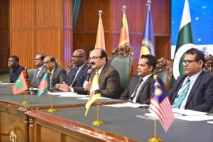 Chairman Prime Minister’s Youth Program (PMYP), Rana Mashhood Ahmad Khan along with delegates of the Commonwealth Asia Youth Alliance (CAYA) Summit addressing a joint press conference at Convention Center