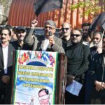 Prime Minister AJK Chaudhry Anwar-ul-Haq addressing a protest demonstration in front of the Indian High Commission organized by All Parties Hurriyat Conference to observe the Indian Republic Day as Black Day