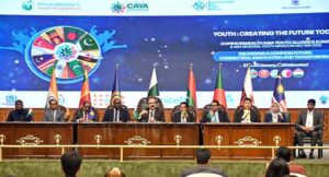 Chairman Prime Minister’s Youth Program (PMYP), Rana Mashhood Ahmad Khan along with delegates of the Commonwealth Asia Youth Alliance (CAYA) Summit addressing a joint press conference at Convention Center
