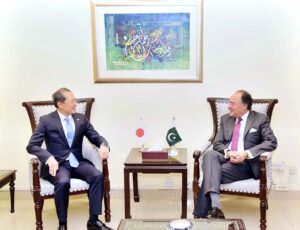 Federal Minister for Finance and Revenue Senator Muhammad Aurangzeb holds a meeting with Japanese Ambassador to Pakistan Akamatsu Shuichi who called on the Minister at Finance Division.