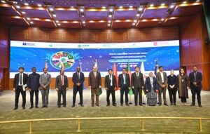 Chairman Prime Minister’s Youth Program (PMYP), Rana Mashhood Ahmad Khan along with delegates of the Commonwealth Asia Youth Alliance (CAYA) Summit addressing a joint press conference at Convention Center