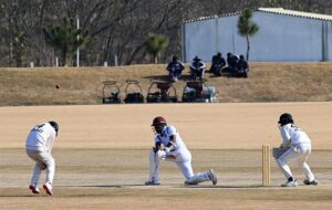 West Indies batter Mikyle Louis prepares for a powerful shot in response to Pakistan's strong bowling during the first Test match at Islamabad Club in federal capital.