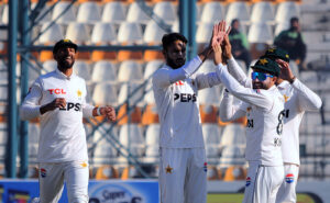 Pakistan's Kashif Ali bowls during the first day of the second Test cricket match between Pakistan and West Indies at the Multan Cricket Stadium