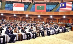 Prime Minister Muhammad Shehbaz Sharif at the inaugural session of the Commonwealth Asia Youth Alliance summit.