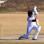 West Indies' batter Keacy Carty plays a strikes during the first Test cricket match against Pakistan at Islamabad Club in federal capital