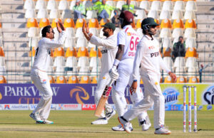 Pakistan's Kashif Ali bowls during the first day of the second Test cricket match between Pakistan and West Indies at the Multan Cricket Stadium