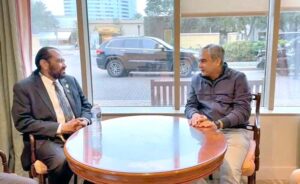 Interior Minister Mohsin Naqvi in a meeting with US Congressman and a member of Congress Finance Committee Alexander N. Green.