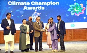 Prime Minister Muhammad Shehbaz Sharif giving away awards to high achievers at the inaugural session of the Commonwealth Asia Youth Alliance summit.