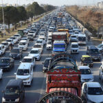 A view of massive traffic jam at Expressway in the Federal Capital