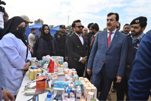 Chairman Senate of Pakistan, Syed Yousaf Raza Gillani visiting stalls at opening ceremony of health & Fitness Gala at Police Lines