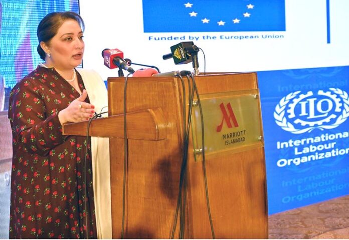 Coordinator to Prime Minister on Climate Change Ms. Romina Khurshid Alam addressing a seminar on International Labour and Environmental Standards Application in Pakistan's SMEs/ILES Project