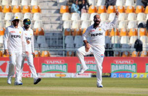 Pakistan's Kashif Ali bowls during the first day of the second Test cricket match between Pakistan and West Indies at the Multan Cricket Stadium