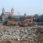 Heavy machinery deployed for development work to create a park at the Railway Station in the provincial capital