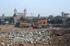 Heavy machinery deployed for development work to create a park at the Railway Station in the provincial capital