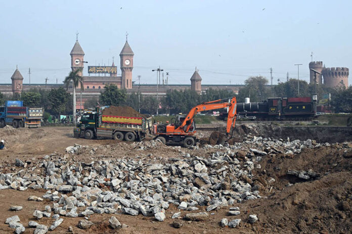 Heavy machinery deployed for development work to create a park at the Railway Station in the provincial capital