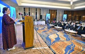 Coordinator to Prime Minister on Climate Change Ms. Romina Khurshid Alam addressing a seminar on International Labour and Environmental Standards Application in Pakistan's SMEs/ILES Project