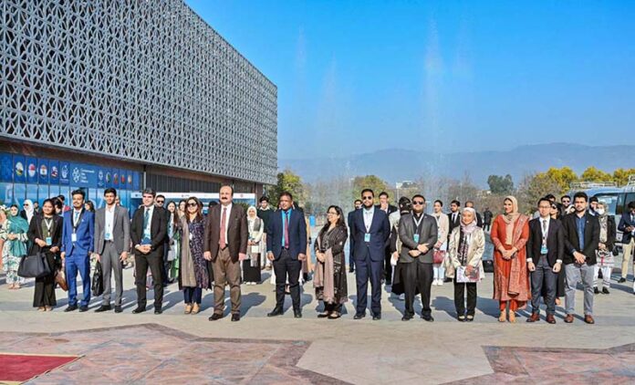 A group photograph of Chairman Prime Minister’s Youth Program (PMYP), Rana Mashhood Ahmad Khan with delegates of the Commonwealth Asia Youth Alliance (CAYA) Summit during their visits Pak-China Friendship Center