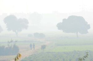 A view of thick fog engulf the city during morning time.