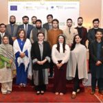 Fawad Haider, Head of Office Pakistan International Centre for Migration Policy Development (ICMD) in a group photograph with awardees during Migration Media Awards 2025 “Raising Awareness on Migration Through Media Report in Pakistan