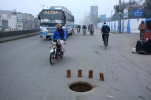 An open main hole of sewerage on Sargodha Road, needs the attention of the concerned authority