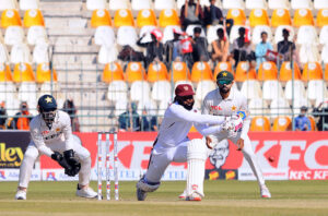 Pakistan's Babar Azam clean bowled by West Indies' Gudakesh Motie during the first day of the second Test cricket match between Pakistan and West Indies at the Multan Cricket Stadium