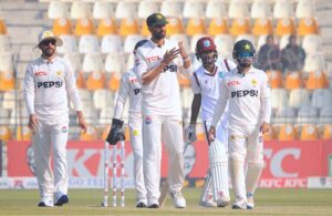 Pakistani bowler Noman Ali appeals for LBW against West Indies' batsman Amir Jangoo during the 2nd day of the second Test cricket match between Pakistan and West Indies at the Multan Cricket Stadium