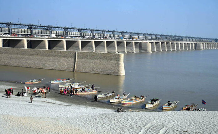 A large number of boats parked at Al-Manzar picnic point Indus River for visitors