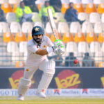 Pakistan's Muhammad Rizwan plays a shot during the second day of the first Test cricket match between Pakistan and West Indies at the Multan Cricket Stadium