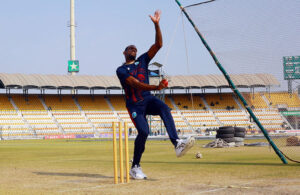 West Indies players attend a practice session ahead of the second Test Cricket Match against Pakistan at Multan Cricket Stadium.