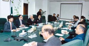 Cabinet Committee meeting on the closure of Utility Stores Corporation (USC) operations, chaired by Federal Minister for Industries and Production, Rana Tanveer Hussain