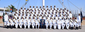Chief of the Air Staff, Air Chief Marshal Zaheer Ahmed Babar Sidhu along with Chief of the Naval Staff Admiral Naveed Ashraf in a group photo during the 122nd Midshipmen and 30th SSC Course Commissioning Parade at Pakistan Naval Academy Manora.
