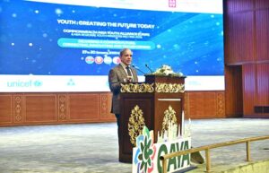 Prime Minister Muhammad Shehbaz Sharif addressing the inaugural session of the Commonwealth Asia Youth Alliance summit.