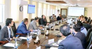 Federal Minister for Finance and Revenue, Senator Muhammad Aurangzeb, chairing a meeting of the Cabinet Committee on Rightsizing of the Federal Government at the Finance Division