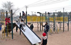 Children enjoy sliding in a local park