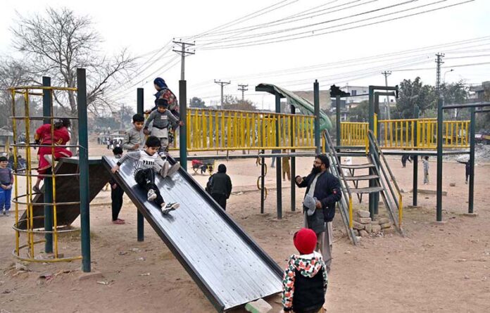 Children enjoy sliding in a local park