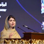 Nobel Peace Prize Laureate Malala Yousafzai delivers the keynote lecture at the closing ceremony of the International Conference on Girls Education at Jinnah Convention Centre