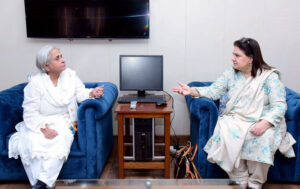 Senator Rubina Khalid Chairperson Benazir Income Support Programme (BISP) meeting with Provincial Minister of Sindh for Health Azra Fazal Pechuho.