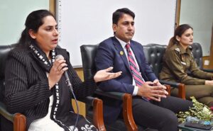 Jawad Hussain Malik, Assistant Commissioner Rawalpindi speaks during CSS Officers Panel Discussion organized by Quaidian Counseling & Opportunity Club at Quaid-e-Azam University.