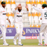 Pakistan's Sajid Khan celebrates after taking the wicket of West Indies' Mikyle Louis during the second day of the first Test cricket match between Pakistan and West Indies at the Multan Cricket Stadium
