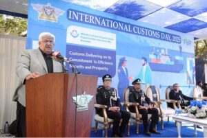 Chairman Federal Board of Revenue Rashid Mahmood Langrial addressing the ceremony held to mark International Customs Day at the Customs House
