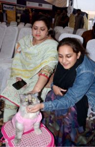 People along with their dogs participating in all breeds championship dog show at University of Agriculture Faisalabad (UAF).