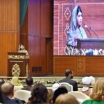 Nobel Peace Prize Laureate, Malala Yousafzai delivers the keynote lecture at the closing ceremony of the International Conference on Girls Education at Jinnah Convention Centre
