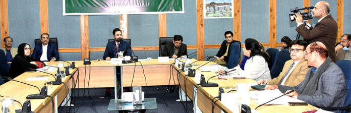Senator Agha Shahzaib Durrani, Convener Sub-Committee of the Senate Standing Committee On Climate Change presiding over a meeting of the Committee at Parliament Lodges