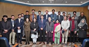 Jawad Hussain Malik, Assistant Commissioner Rawalpindi speaks during CSS Officers Panel Discussion organized by Quaidian Counseling & Opportunity Club at Quaid-e-Azam University.